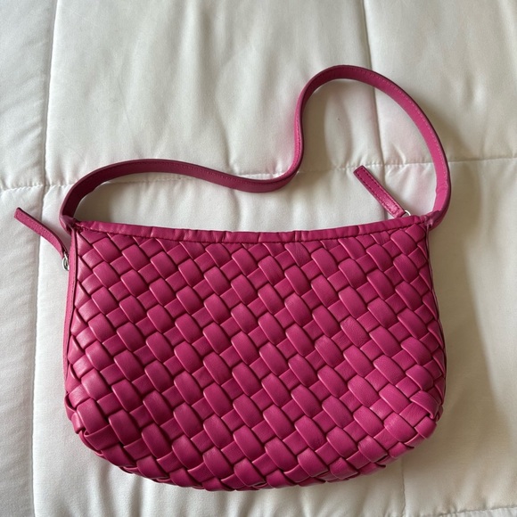 Walter Baker Hazel Shoulder Bright Pink Woven Satchel - Picture 6 of 9